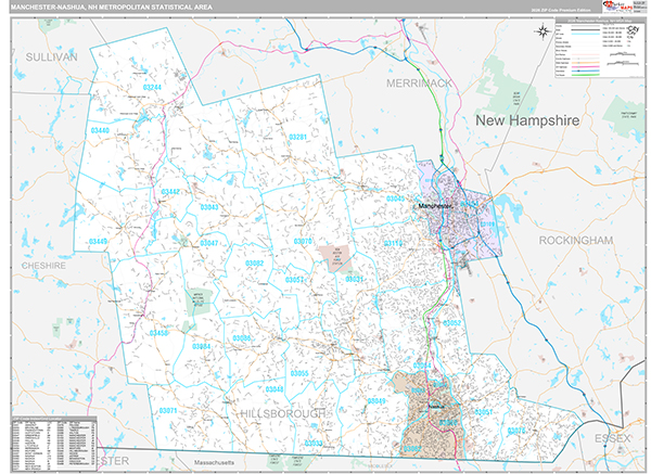 Manchester-Nashua, NH Metro Area Wall Map